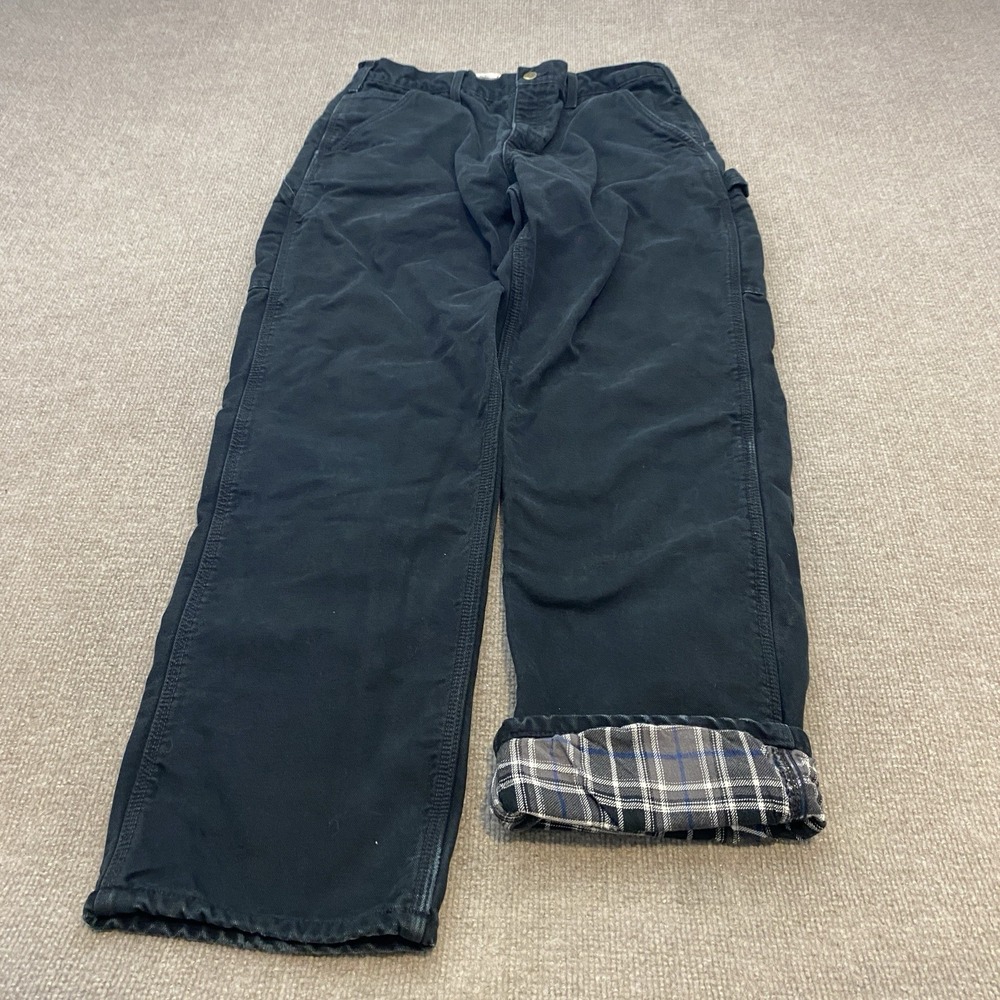 Carhartt B111 Pants Mens 33x32 Black Flannel Lined Washed Duck Canvas Carpenter